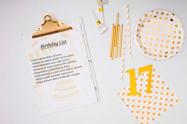 Free Happy Birthday Mock-Up List Top View Psd