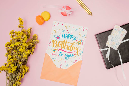 Free Happy Birthday Mock-Up Top View Psd