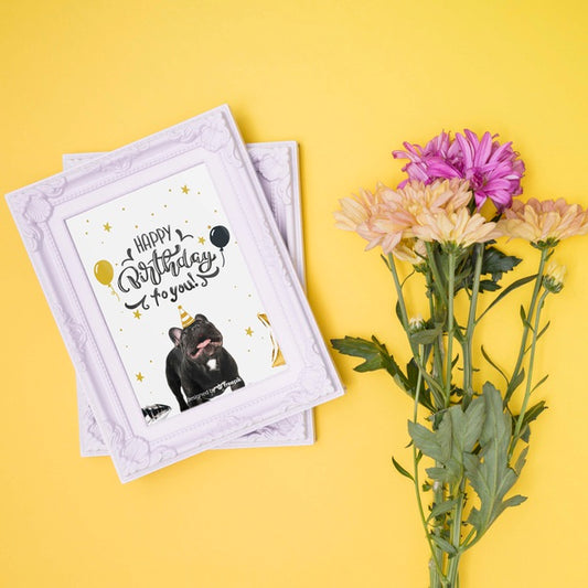 Free Happy Birthday Mock-Up With Flowers And Picture Frames Psd