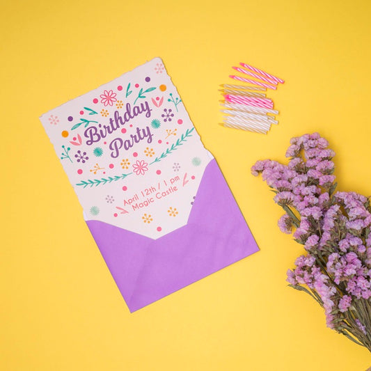 Free Happy Birthday Mock-Up With Lavender Flower And Envelope Psd