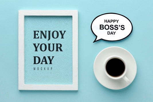 Free Happy Boss'S Day With Coffee And Frame Psd