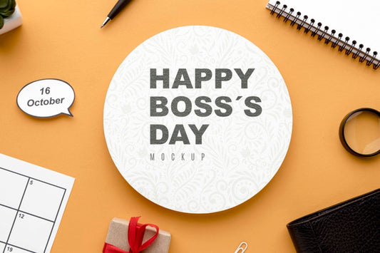 Free Happy Boss'S Day With Desk Top And Present Psd