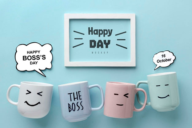 Free Happy Boss'S Day With Frame And Mugs Psd