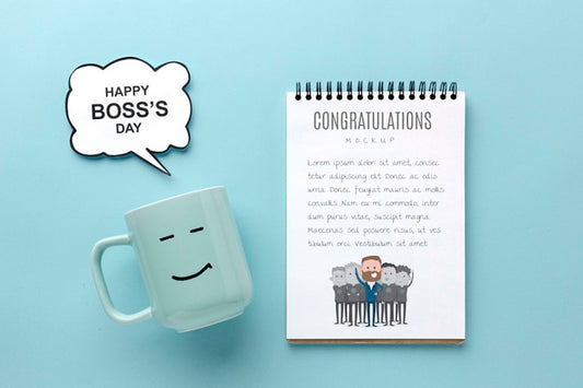 Free Happy Boss'S Day With Mug And Notebook Psd