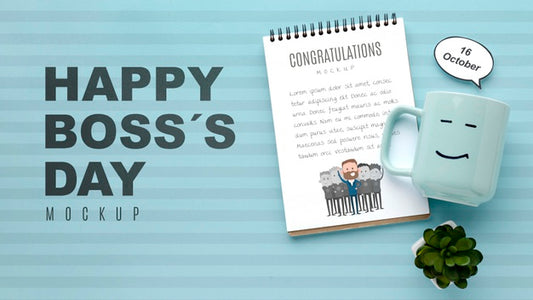 Free Happy Boss'S Day With Mug And Plant Psd