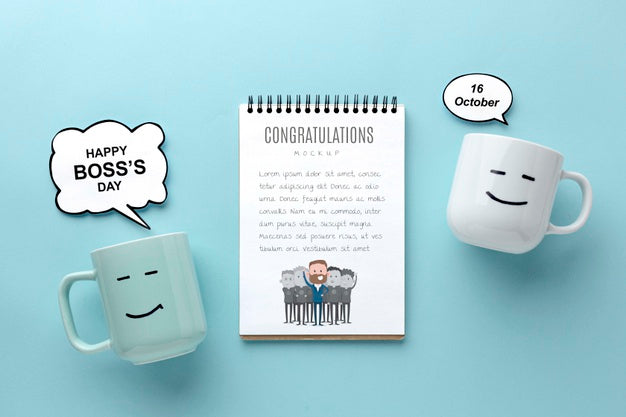 Free Happy Boss'S Day With Mugs And Notebooks Psd