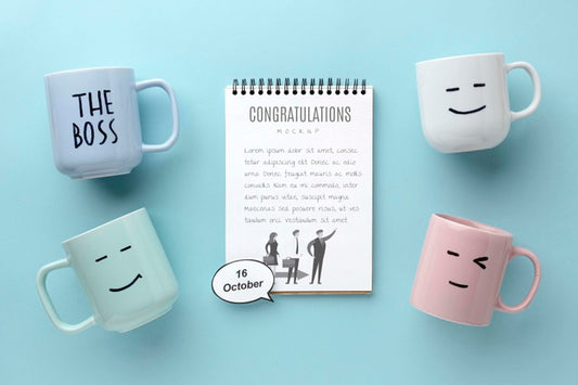 Free Happy Boss'S Day With Notebook And Mugs Psd