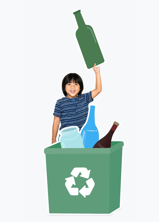 Free Happy Boy Collecting Glass Bottles In A Recycling Bin
