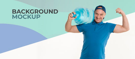 Free Happy Delivery Man Holding A Big Bottle Of Water Psd