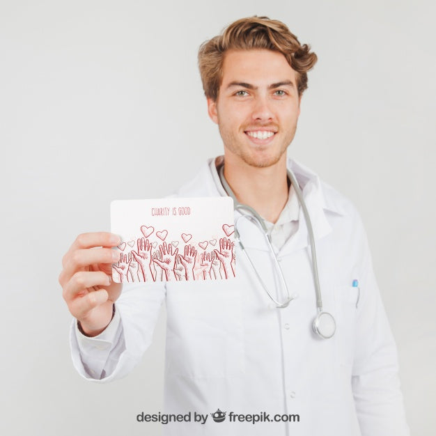 Free Happy Doctor Holding Mock Up Psd