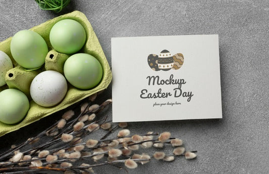 Free Happy Easter Card Mockup Design With Easter Eggs Psd