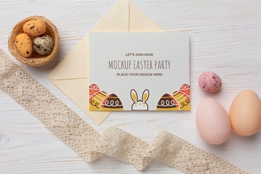 Free Happy Easter Card Mockup Design With Easter Eggs Psd