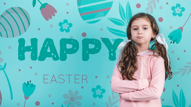 Free Happy Easter Day Mockup With Girl Psd