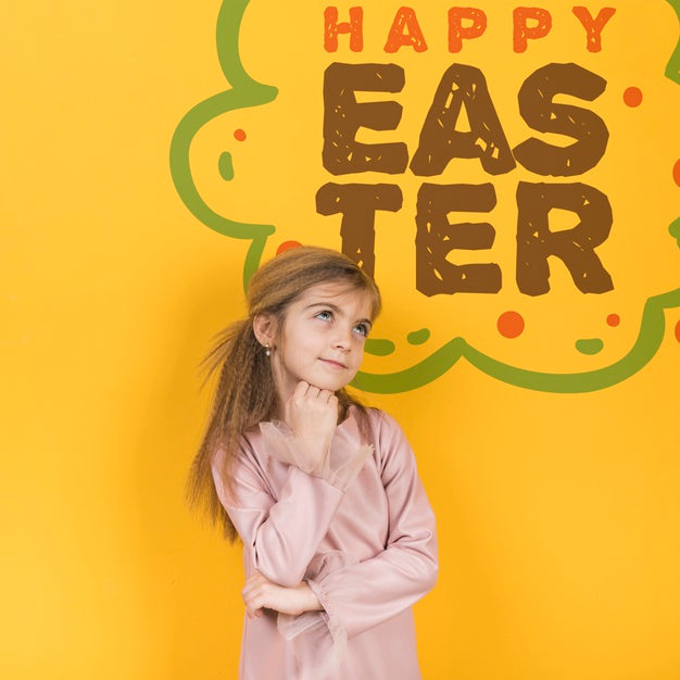 Free Happy Easter Day Mockup With Girl Psd