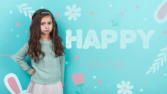 Free Happy Easter Day Mockup With Girl Psd