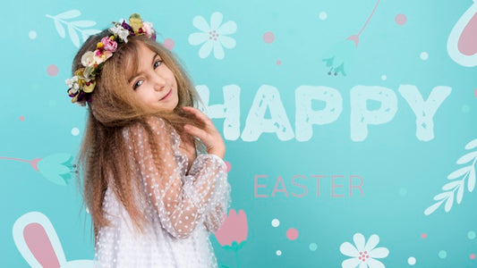 Free Happy Easter Day Mockup With Girl Psd