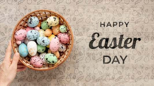 Free Happy Easter Mock-Up With Colorful Eggs Psd