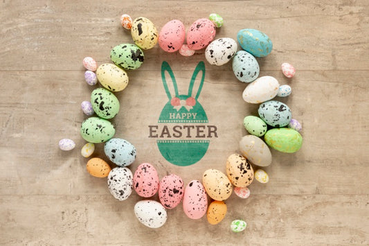 Free Happy Easter Mock-Up With Colorful Eggs Psd