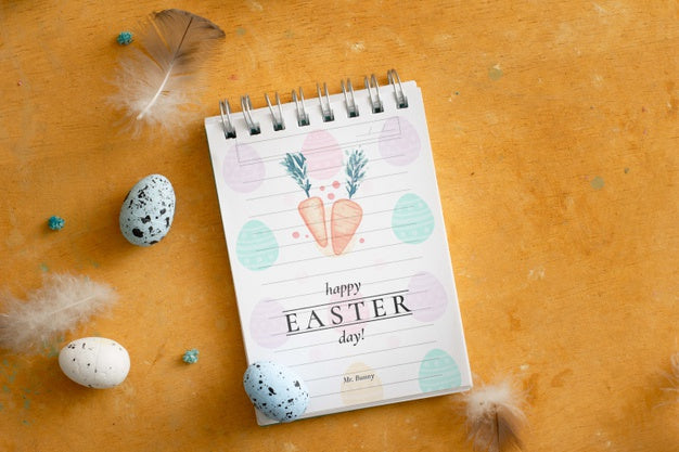 Free Happy Easter Notepad Top View Psd – CreativeBooster