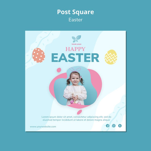 Free Happy Easter With Girl Square Flyer Template Psd