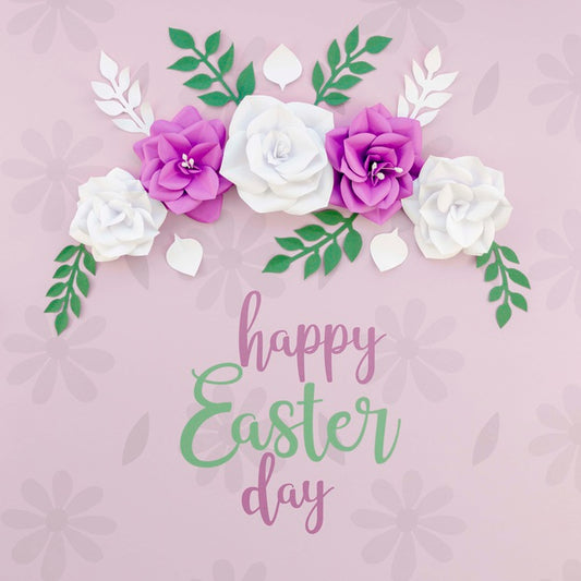 Free Happy Easter With Paper Flowers Psd