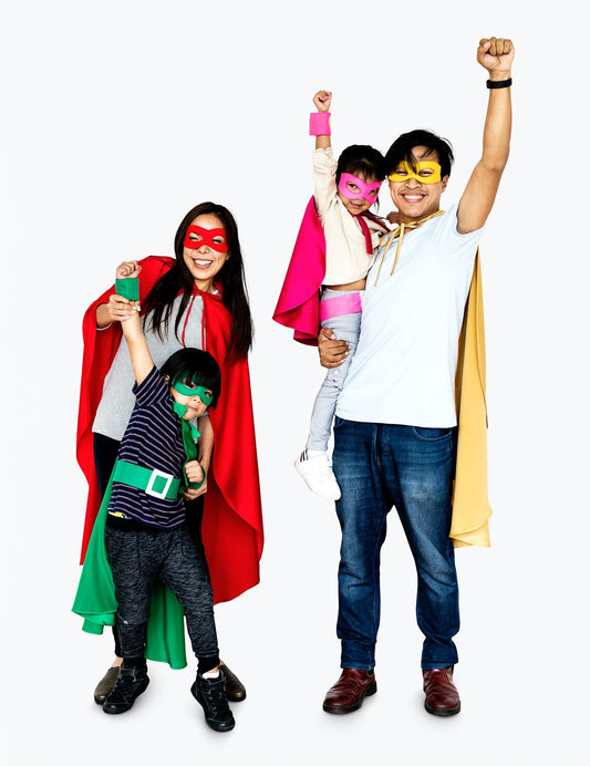 Free Happy Family Wearing Superhero Costumes