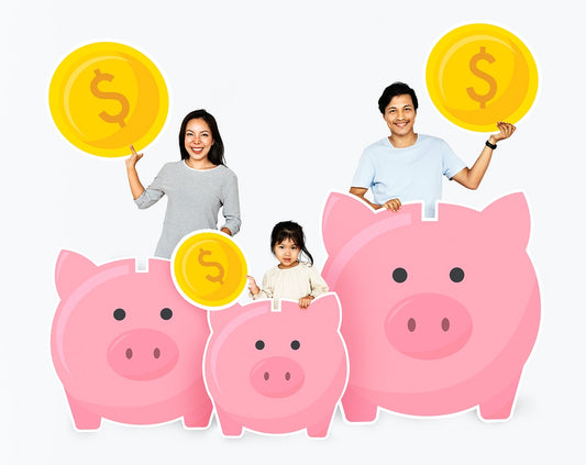 Free Happy Family With Savings In Piggy Banks