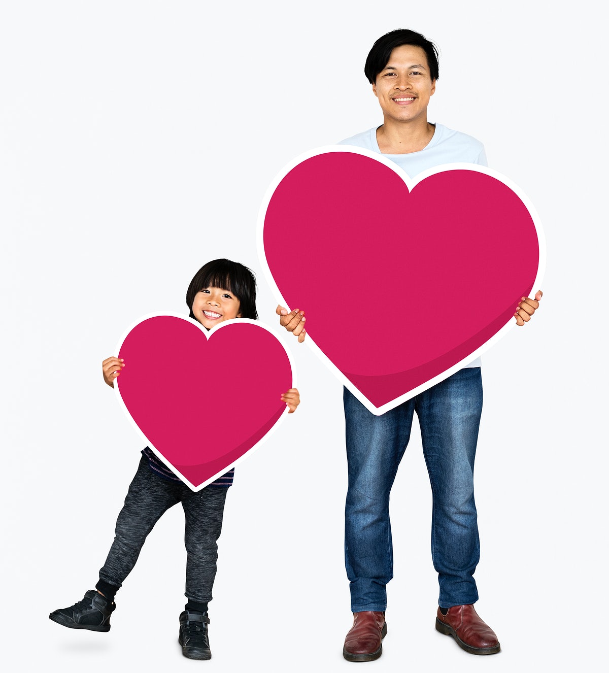 Free Happy Father And Son Holding Hearts