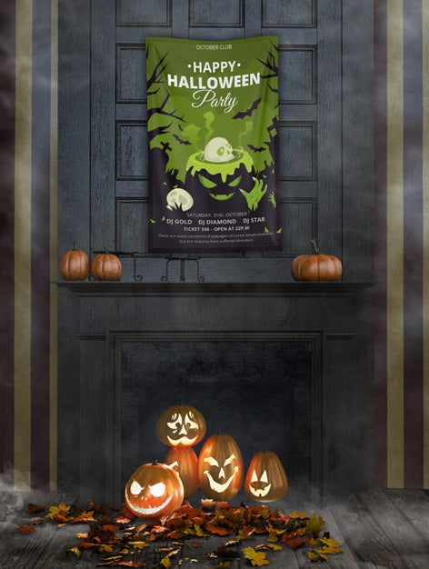Free Happy Halloween Party With Melting Cauldron And Pumpkins Psd