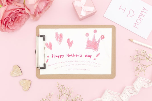 Free Happy Mother'S Day Notepad With Roses And Gift Psd