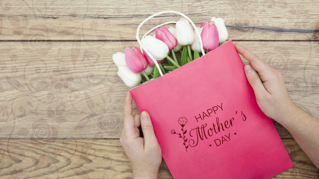 Free Happy Mother'S Day With Bag Of Tulips Psd