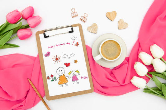 Free Happy Mother'S Day With Notepad And Tulips Psd