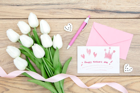 Free Happy Mother'S Day With Tulips And Card Psd