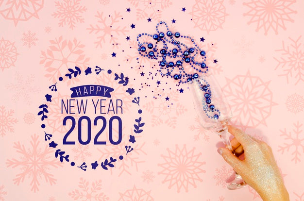 Free Happy New Year 2020 With Blue Tinsel Psd