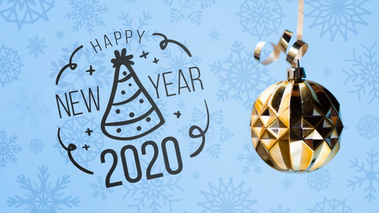 Free Happy New Year 2020 With Golden Christmas Ball On Blue Background Psd