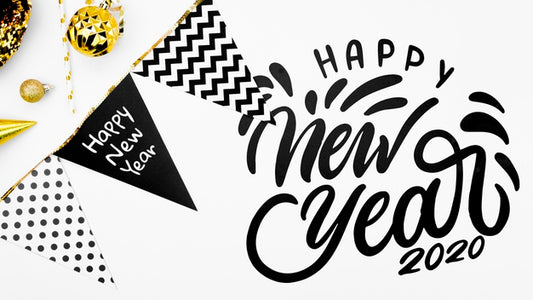Free Happy New Year Lettering With Garland Psd