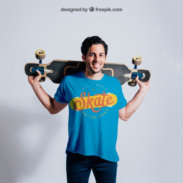 Free Happy Skater Guy with a T-Shirt Mockup