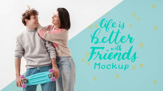 Free Happy Teen Friends With Mock-Up Psd