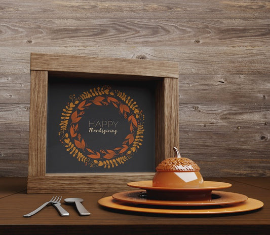 Free Happy Thanksgiving Text With Table Set Up Psd