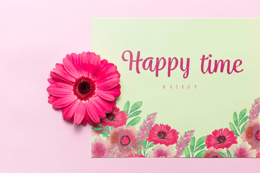Free Happy Time Concept With Pink Flower Psd