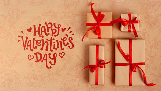 Free Happy Valentines Day Lettering Next To Wrapped Gifts Psd