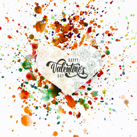 Free Happy Valentines Day Lettering On Colorful Stains Background Psd