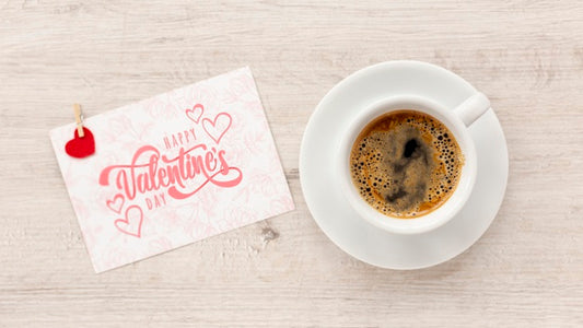 Free Happy Valentines Day Lettering With Cup Of Coffee Psd