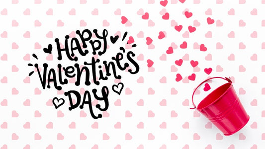 Free Happy Valentines Day Lettering With Pink Bucket Psd