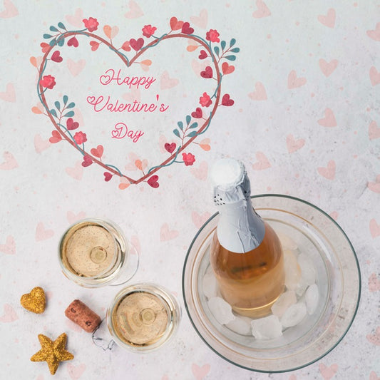 Free Happy Valentines Day Message With Champagne Bottle Psd