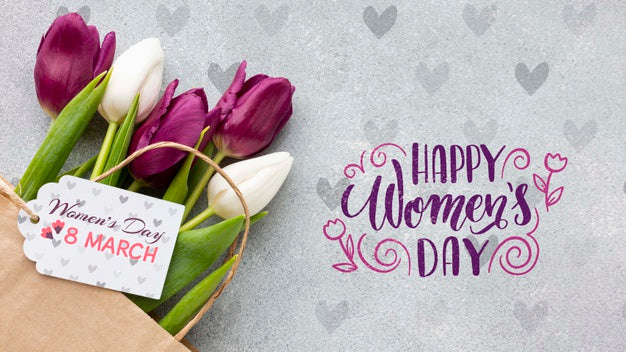 Free Happy Womens Day With Tulips Bouquet Psd
