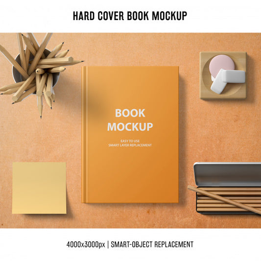 Free Hard Cover Book Mockup With Sticky Note Psd