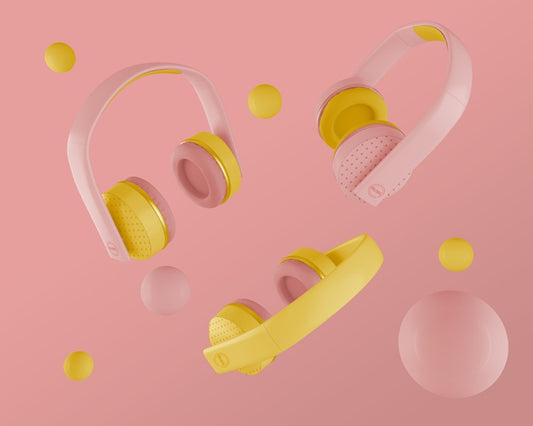Free Headset With 80S Pink And Yellow Headphones Psd