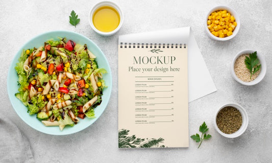 Free Healthy Food Mock-Up Above View Psd