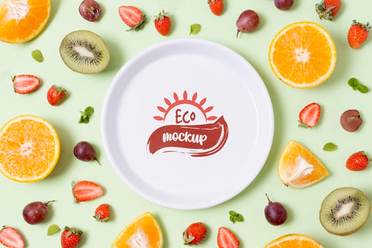 Free Healthy Food Mock-Up Plate With Citrus Psd